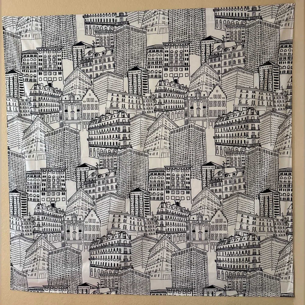 Black & White Cityscape/Skyline Wall Art “Tapestry”,Modern Urban Print on Fabric